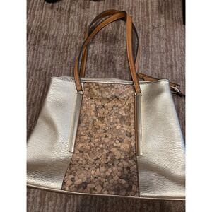 Sondra Roberts Squared Tote Bag Cork‎ Panel Gold Metallic Shoulder Bag